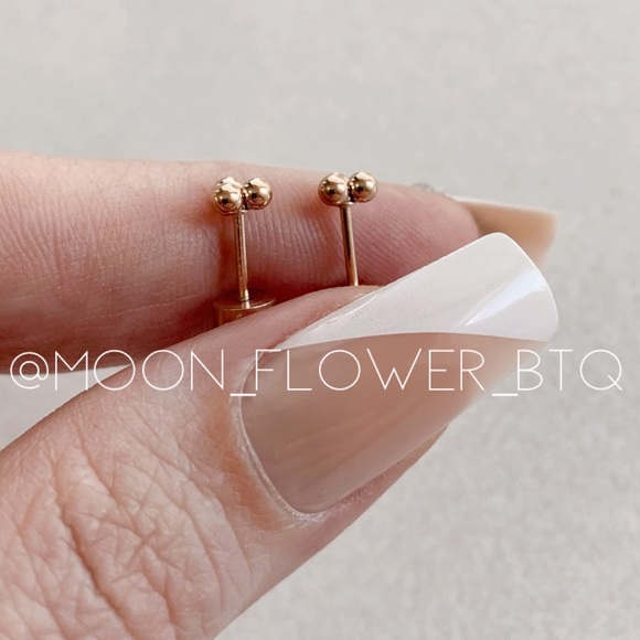 Tiny Rose Gold Triple Ball Dot Flat Back Earrings - Picture 3 of 7